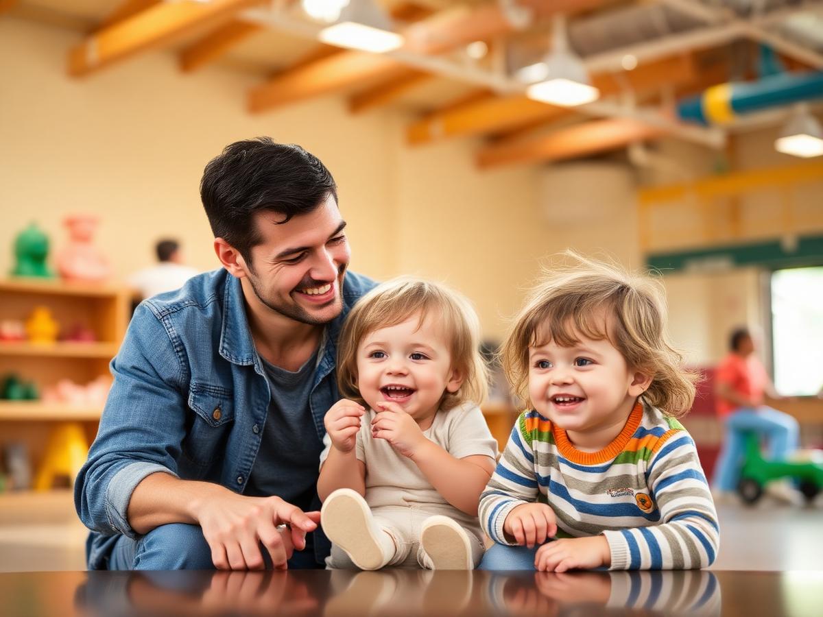Family voucher category preview showing a parent and two children at an indoor play venue