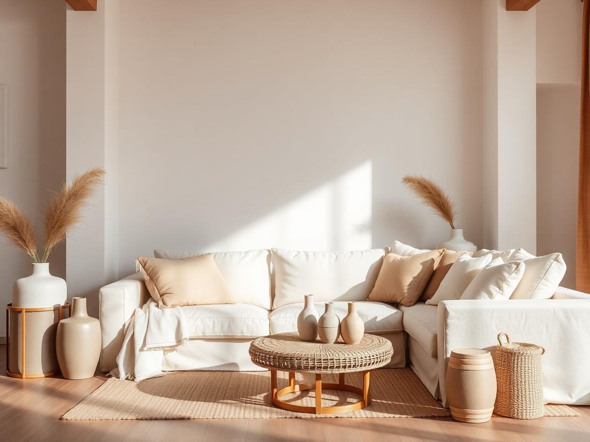 Home and interiors voucher category preview showing a bright living room with linen sofa and ceramics