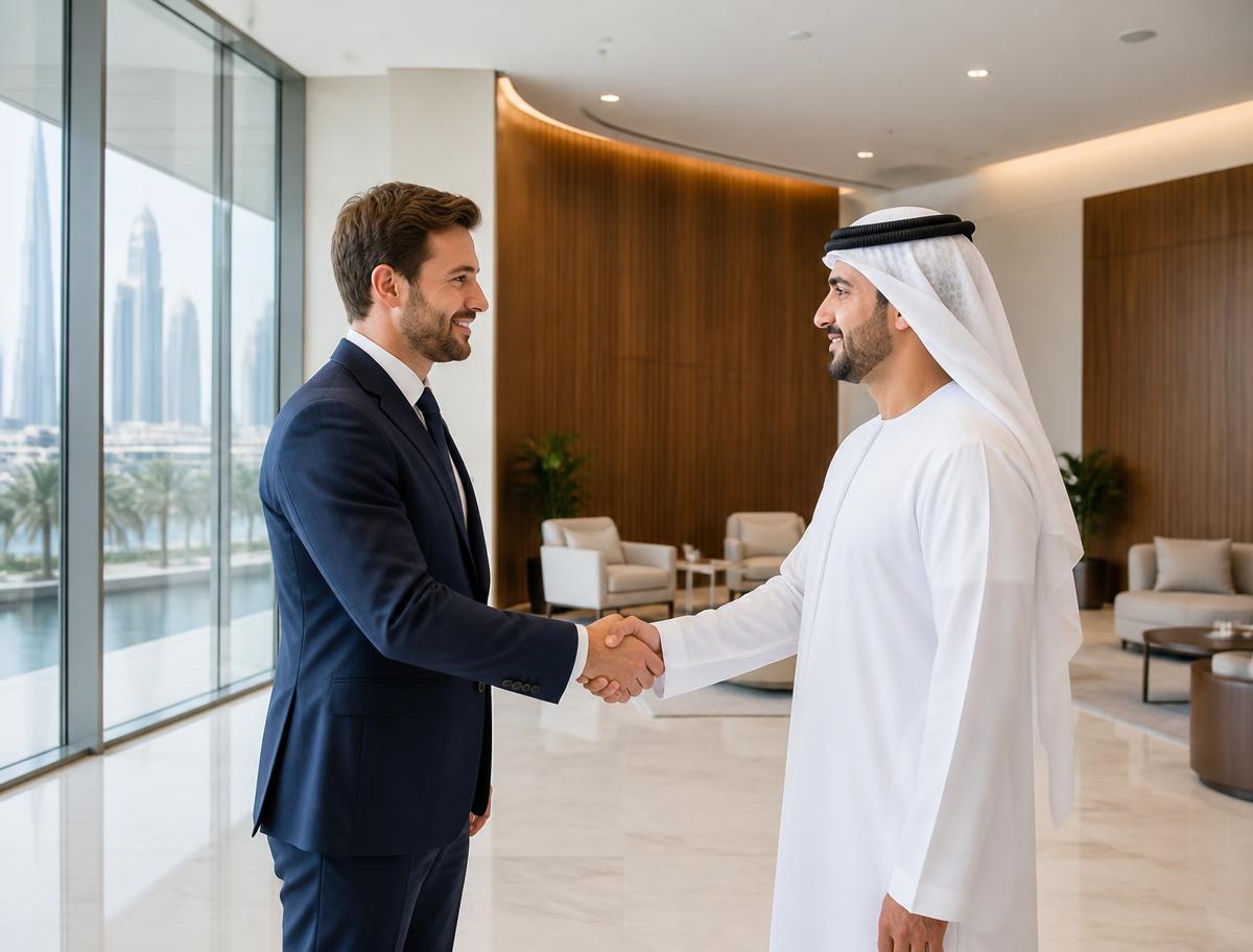 A merchant partnership meeting in a Dubai office